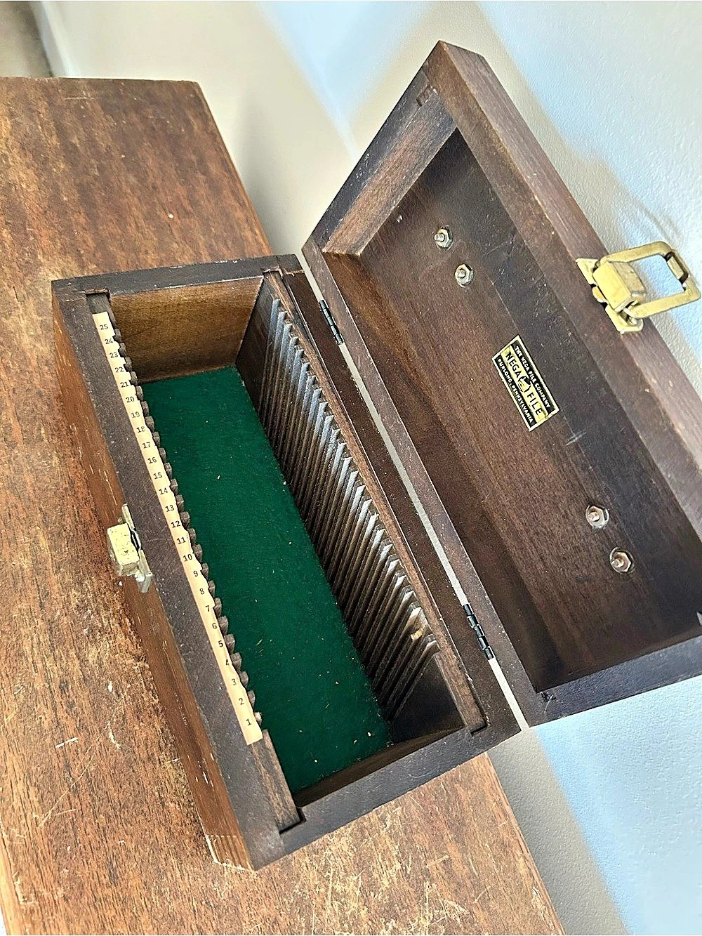 Vintage Nega File Wooden Slide Storage Box W/ Dovetail Construction - Picture 6 of 8